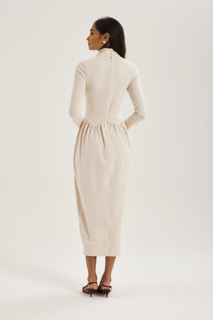 Valentina High Neck Jersey Drape Dress | Ivoor