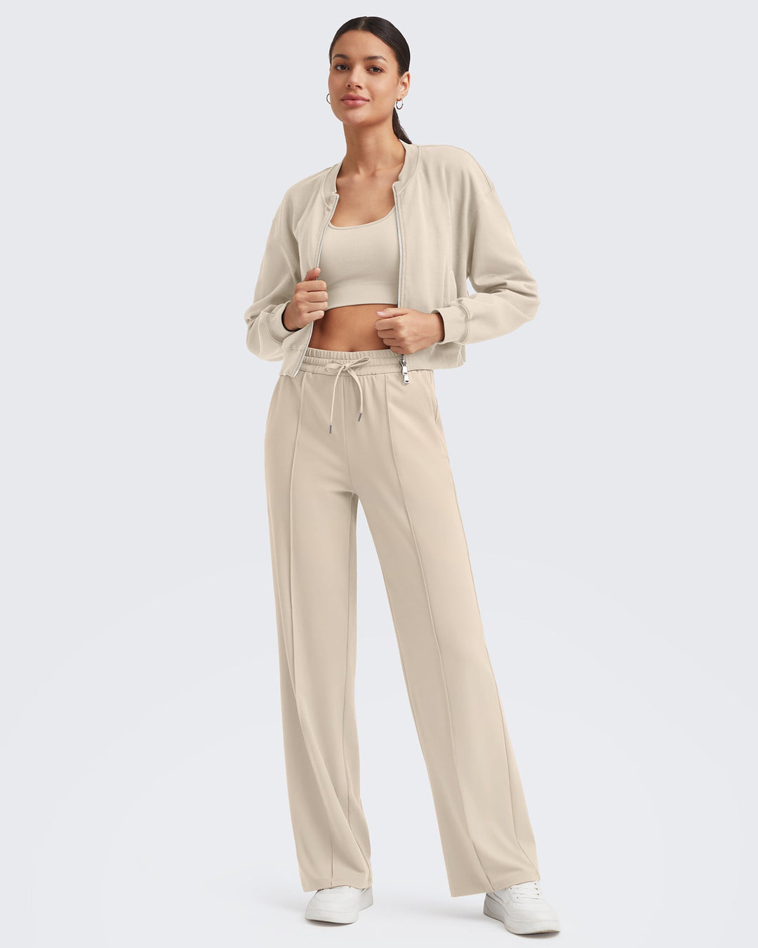 Loose Front Pleats Drawstring Casual Pants