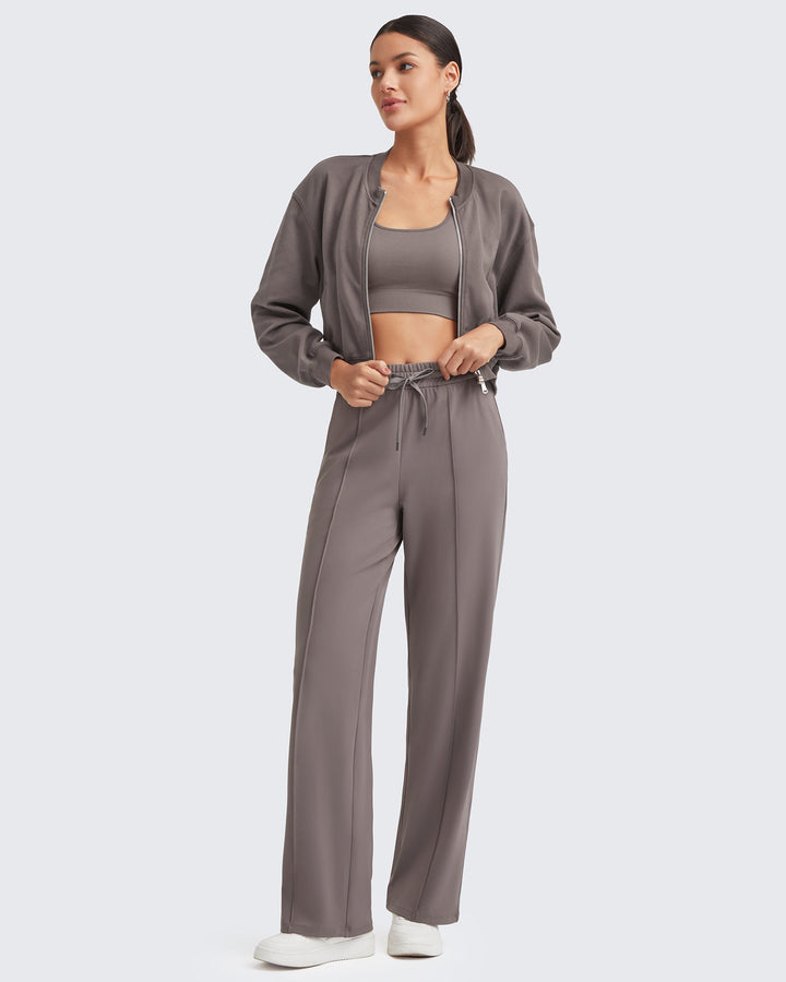 Loose Front Pleats Drawstring Casual Pants