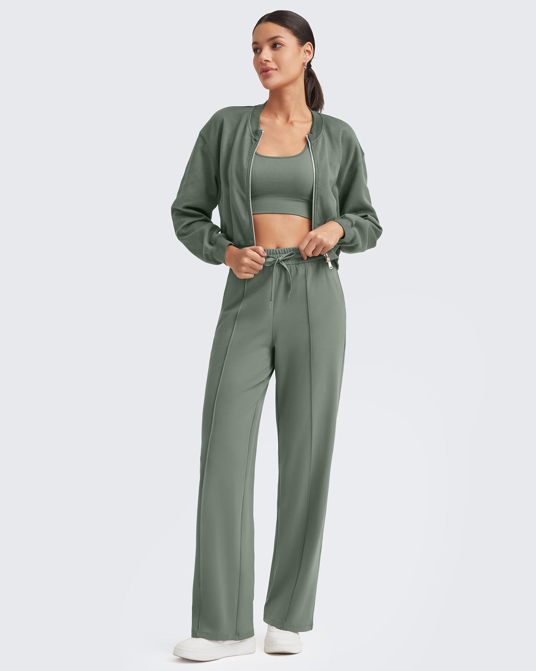 Loose Front Pleats Drawstring Casual Pants