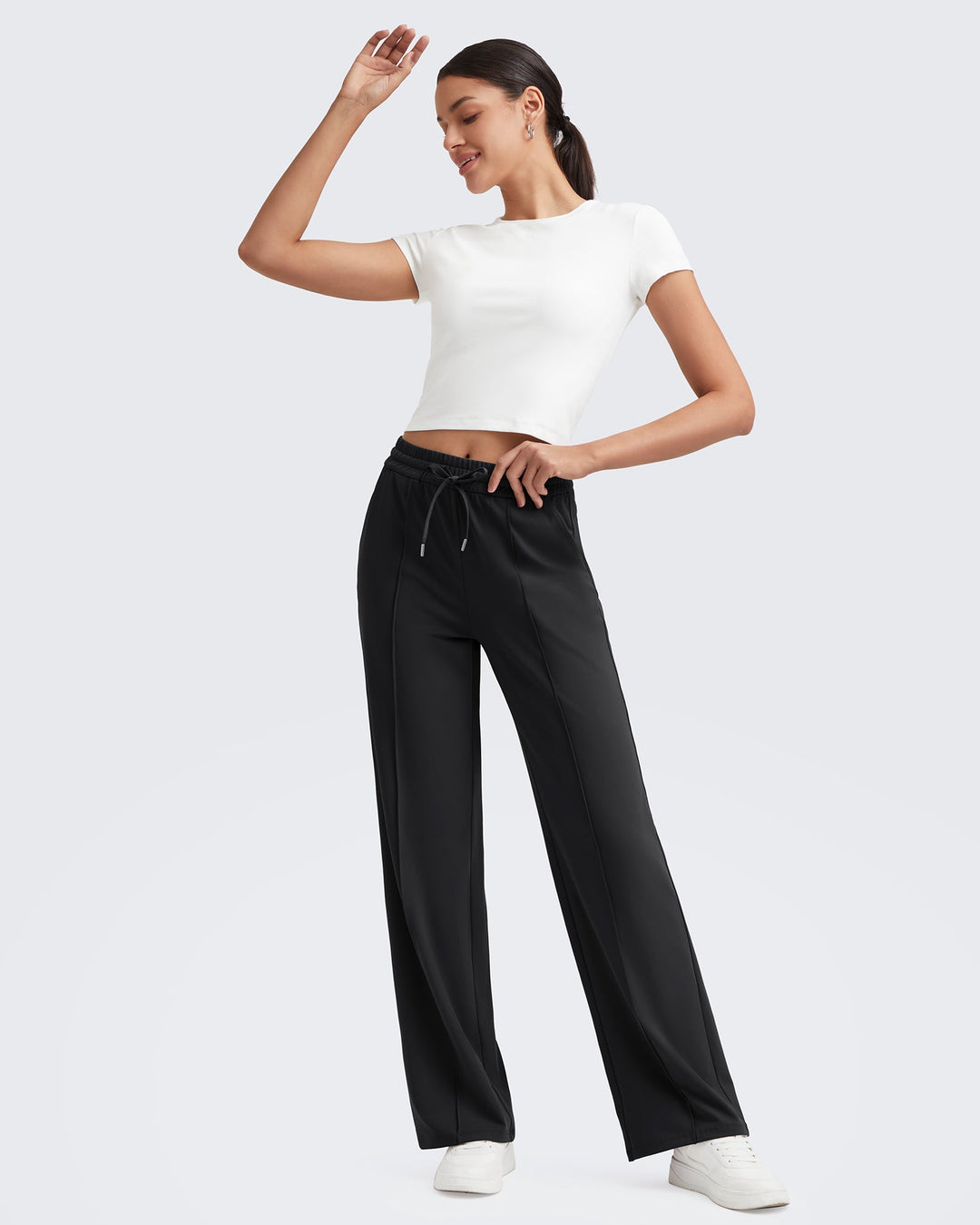 Loose Front Pleats Drawstring Casual Pants