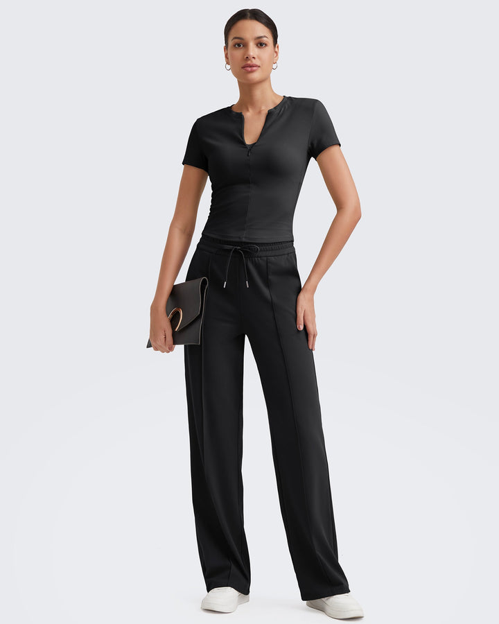 Loose Front Pleats Drawstring Casual Pants