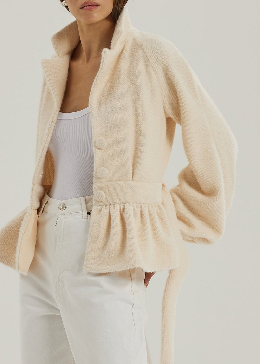 Palais Gebreid Peplum Vest met Ceintuur | Ivory Blush