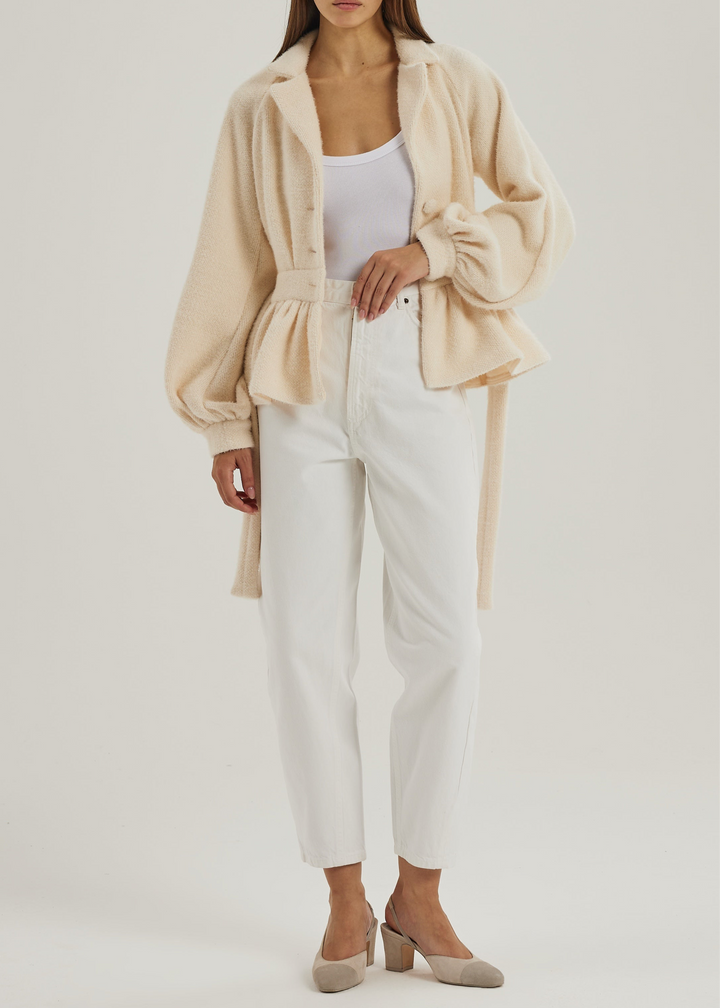 Palais Gebreid Peplum Vest met Ceintuur | Ivory Blush