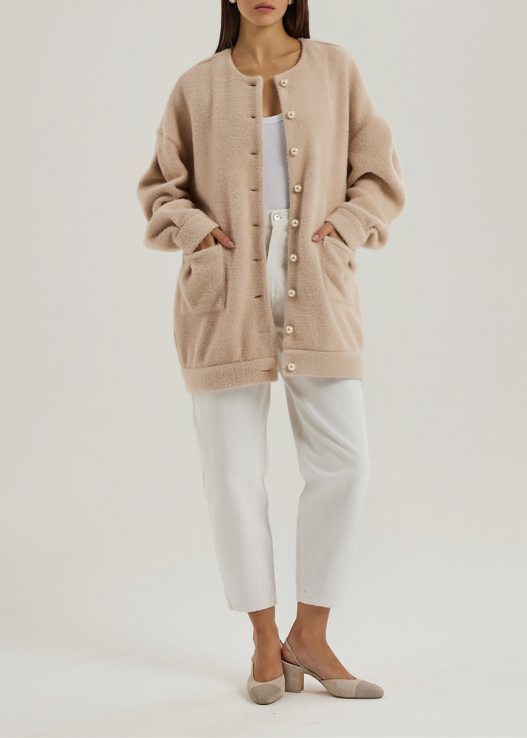 Corrine Cardigan Coat met Parelknopen | Blush