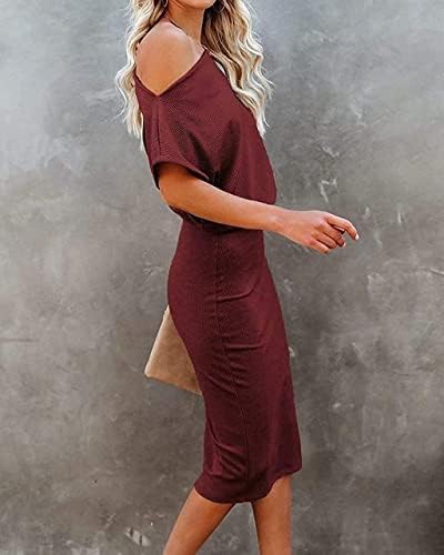 Ezbelle Women's 2025 Summer Dress Off The Shoulder Short Sleeve Ribbed Casual Party Bodycon Midi Dresses