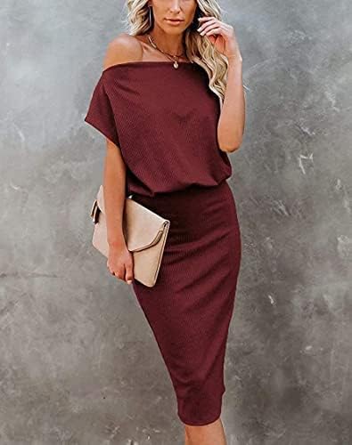 Ezbelle Women's 2025 Summer Dress Off The Shoulder Short Sleeve Ribbed Casual Party Bodycon Midi Dresses
