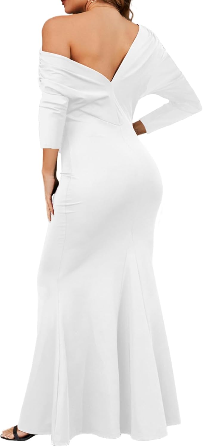 Formal Dresses for Women Elegant Off Shoulder Evening Party Gowns Sexy Bodycon Ruched Prom Wedding Guest Dress