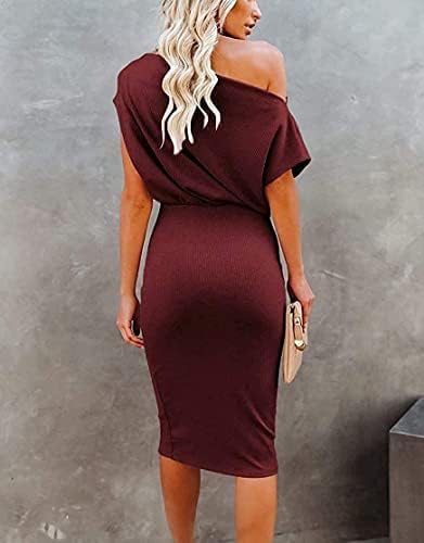 Ezbelle Women's 2025 Summer Dress Off The Shoulder Short Sleeve Ribbed Casual Party Bodycon Midi Dresses