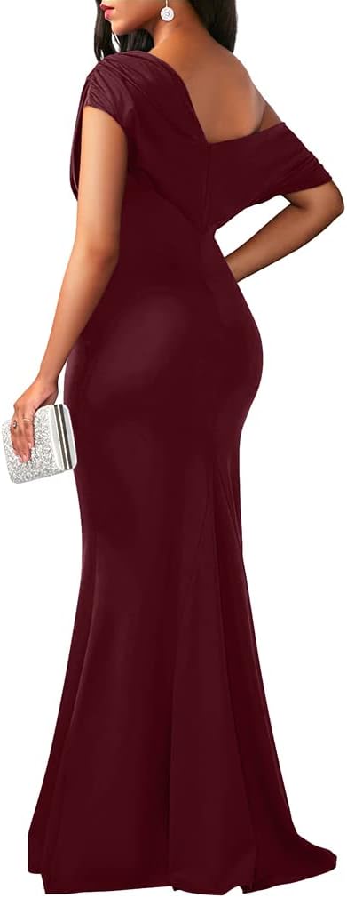 YMDUCH Women's Elegant Sleeveless Off Shoulder Bodycon Long Formal Party Evening Dress