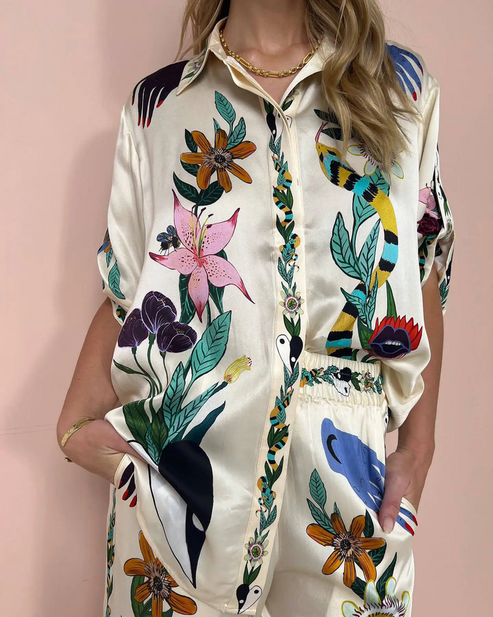 Dioraly - Satijnen Tweedelige Set met Print