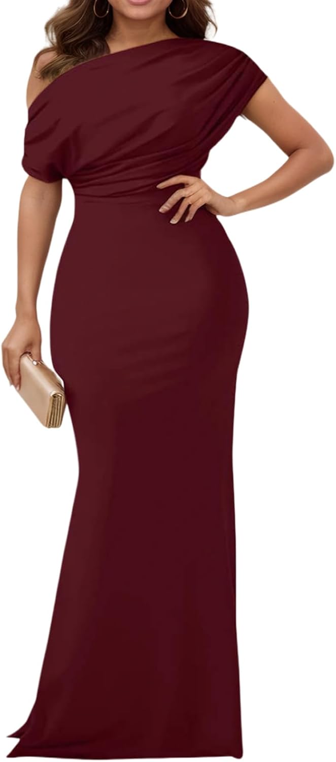 Formal Dresses for Women Elegant Off Shoulder Evening Party Gowns Sexy Bodycon Ruched Prom Wedding Guest Dress