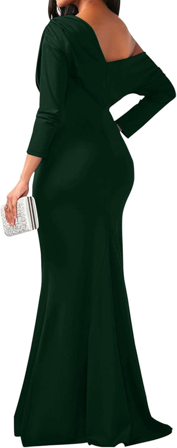 Formal Dresses for Women Elegant Off Shoulder Evening Party Gowns Sexy Bodycon Ruched Prom Wedding Guest Dress
