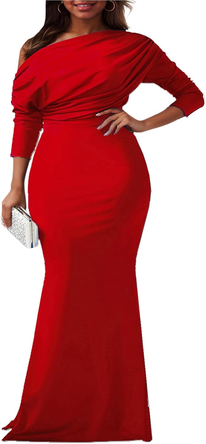 Formal Dresses for Women Elegant Off Shoulder Evening Party Gowns Sexy Bodycon Ruched Prom Wedding Guest Dress