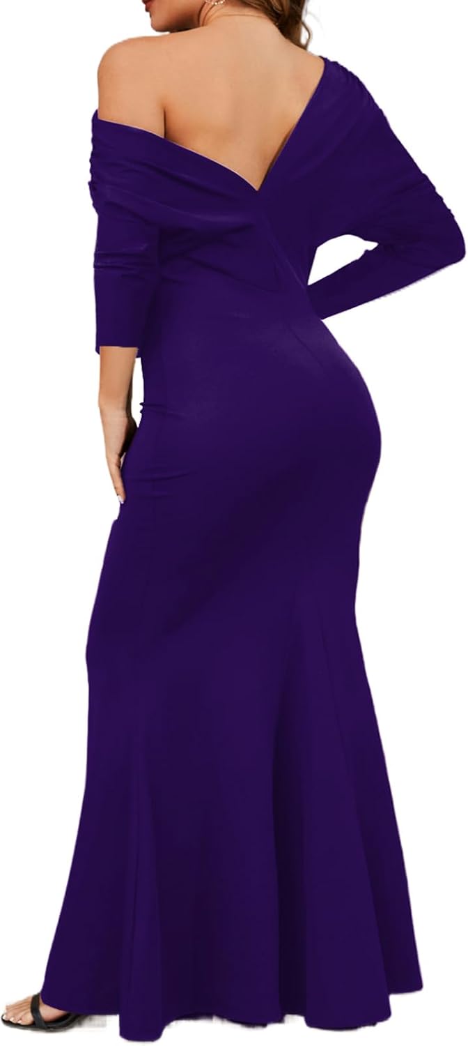 Formal Dresses for Women Elegant Off Shoulder Evening Party Gowns Sexy Bodycon Ruched Prom Wedding Guest Dress