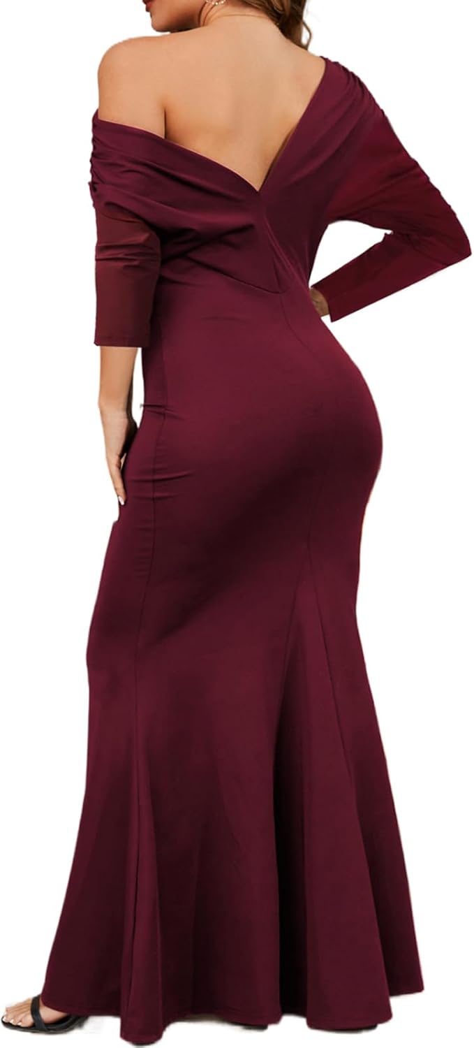 Formal Dresses for Women Elegant Off Shoulder Evening Party Gowns Sexy Bodycon Ruched Prom Wedding Guest Dress