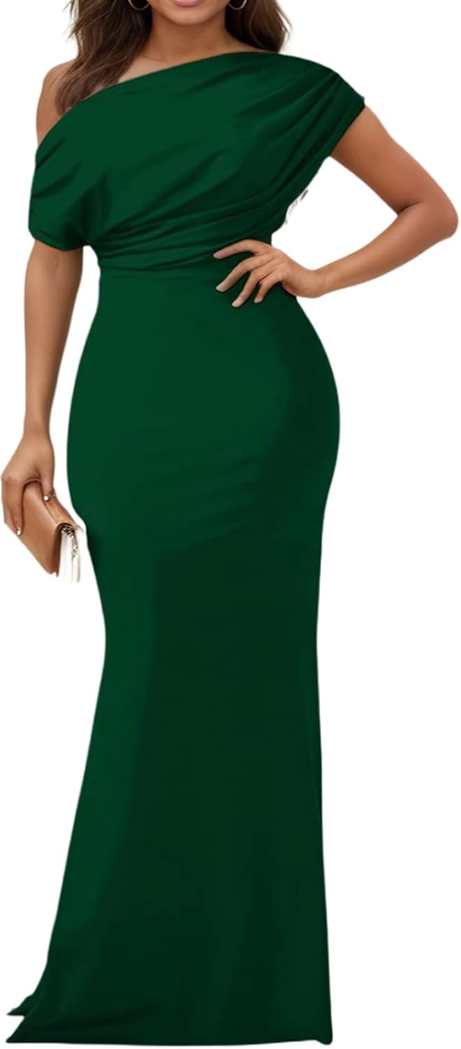Formal Dresses for Women Elegant Off Shoulder Evening Party Gowns Sexy Bodycon Ruched Prom Wedding Guest Dress
