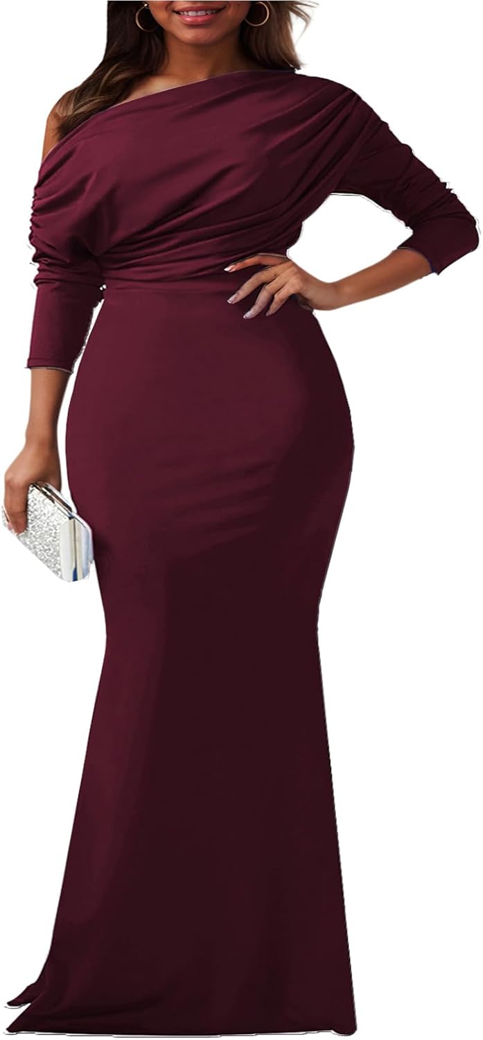 Formal Dresses for Women Elegant Off Shoulder Evening Party Gowns Sexy Bodycon Ruched Prom Wedding Guest Dress