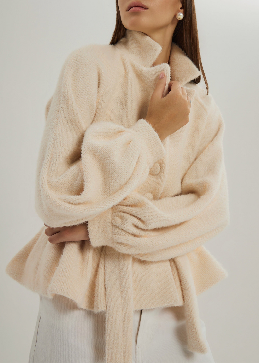 Palais Gebreid Peplum Vest met Ceintuur | Ivory Blush