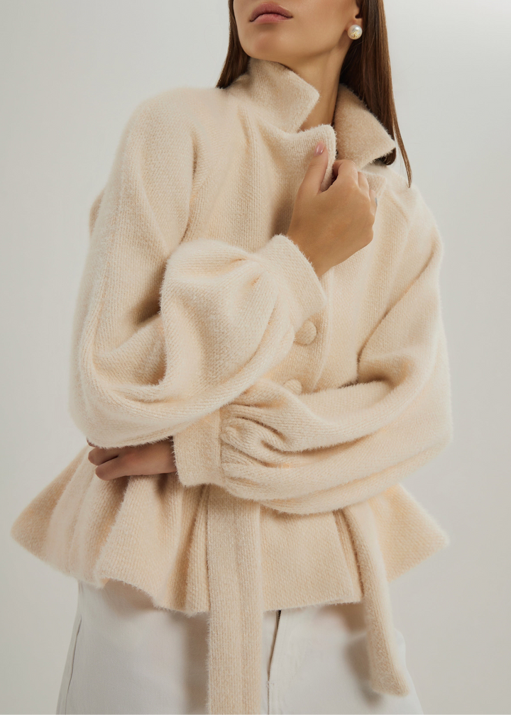 Palais Gebreid Peplum Vest met Ceintuur | Ivory Blush