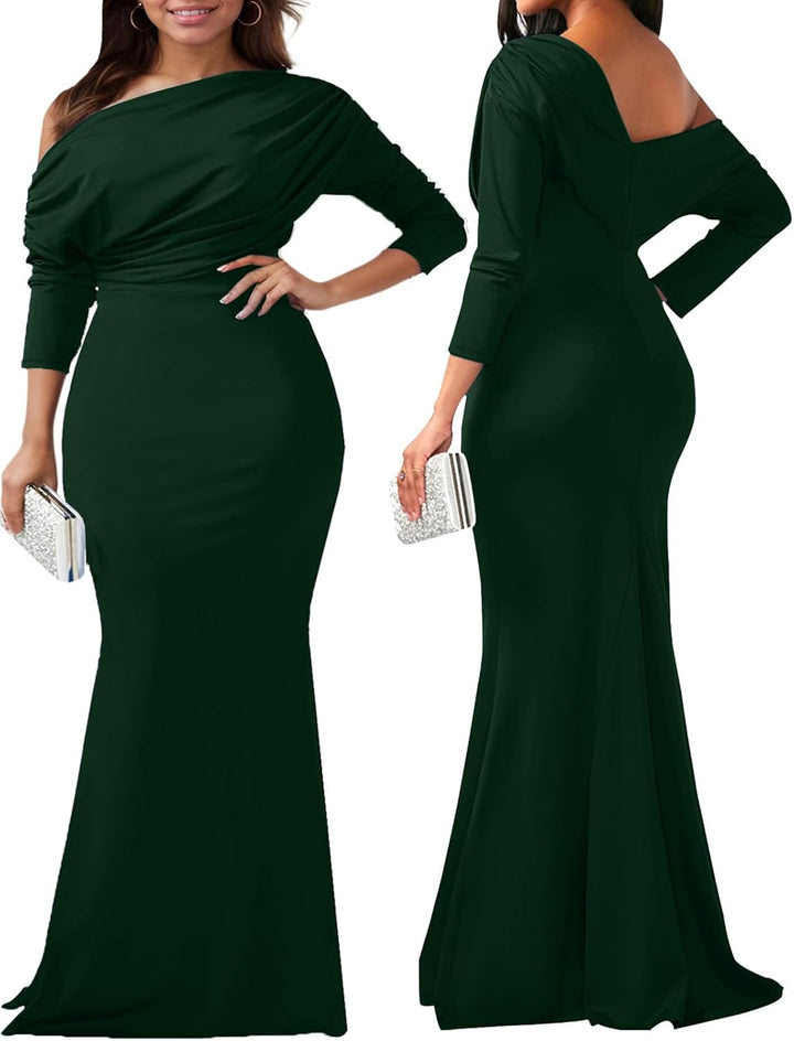 Formal Dresses for Women Elegant Off Shoulder Evening Party Gowns Sexy Bodycon Ruched Prom Wedding Guest Dress