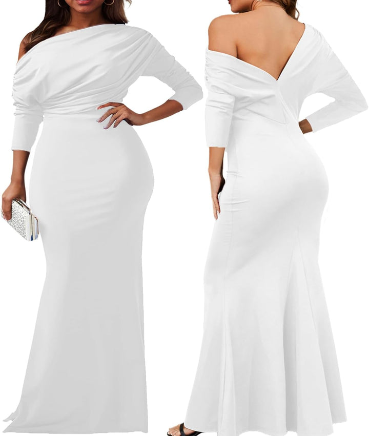 Formal Dresses for Women Elegant Off Shoulder Evening Party Gowns Sexy Bodycon Ruched Prom Wedding Guest Dress