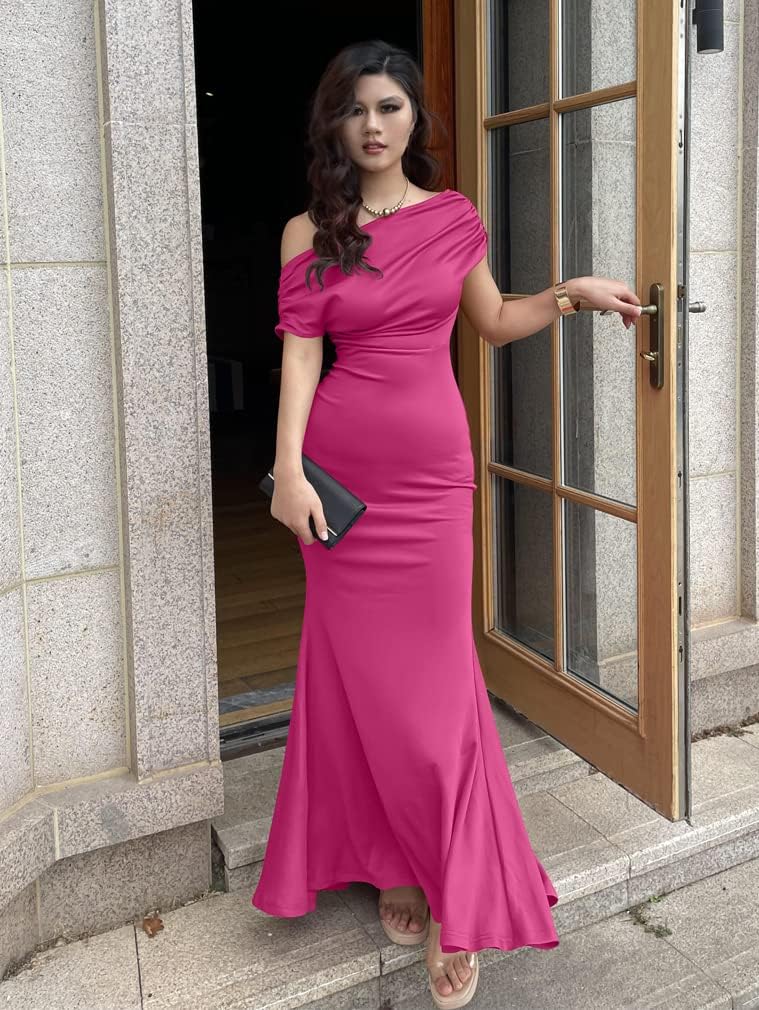 YMDUCH Women's Elegant Sleeveless Off Shoulder Bodycon Long Formal Party Evening Dress