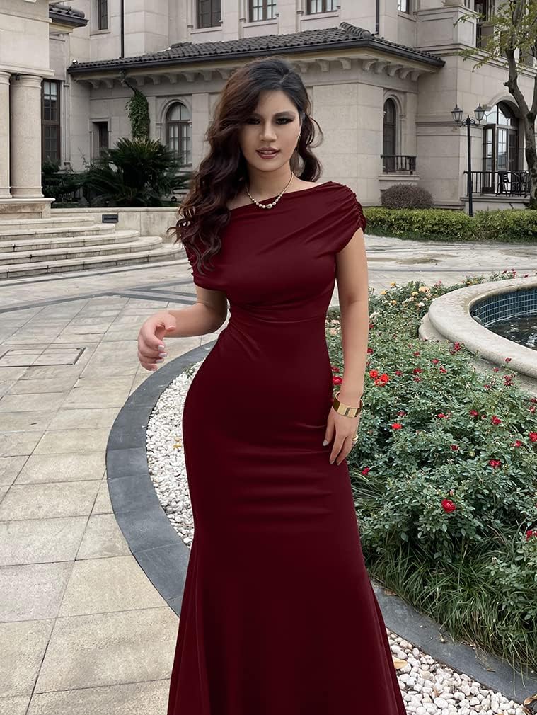 YMDUCH Women's Elegant Sleeveless Off Shoulder Bodycon Long Formal Party Evening Dress