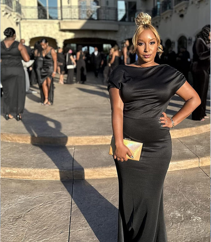 Formal Dresses for Women Elegant Off Shoulder Evening Party Gowns Sexy Bodycon Ruched Prom Wedding Guest Dress