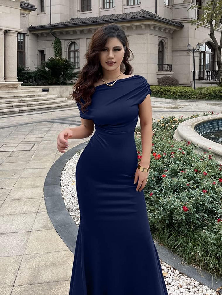 YMDUCH Women's Elegant Sleeveless Off Shoulder Bodycon Long Formal Party Evening Dress