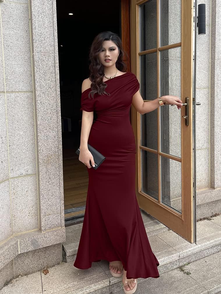 YMDUCH Women's Elegant Sleeveless Off Shoulder Bodycon Long Formal Party Evening Dress