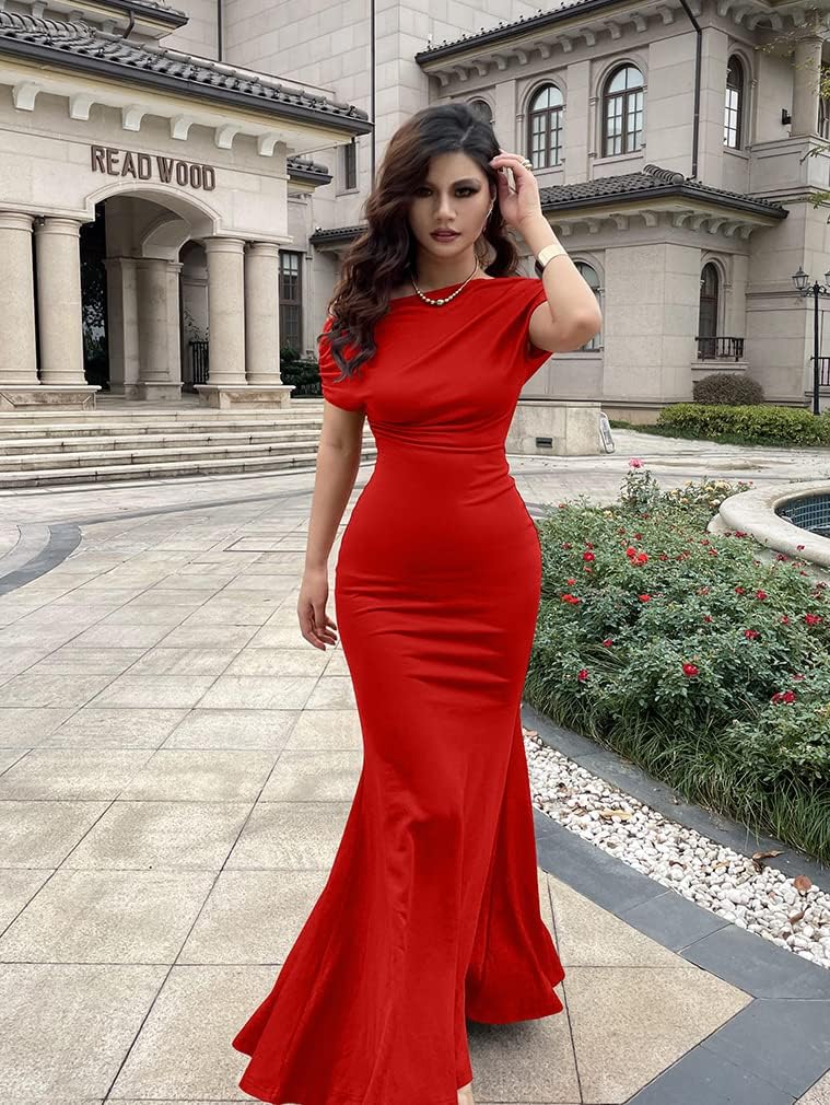YMDUCH Women's Elegant Sleeveless Off Shoulder Bodycon Long Formal Party Evening Dress