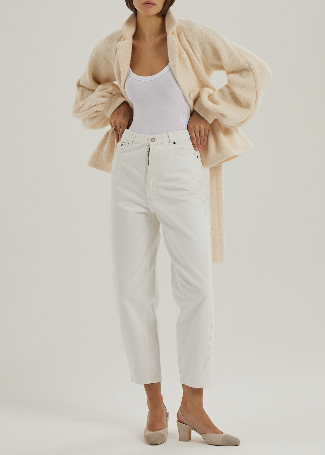 Palais Gebreid Peplum Vest met Ceintuur | Ivory Blush