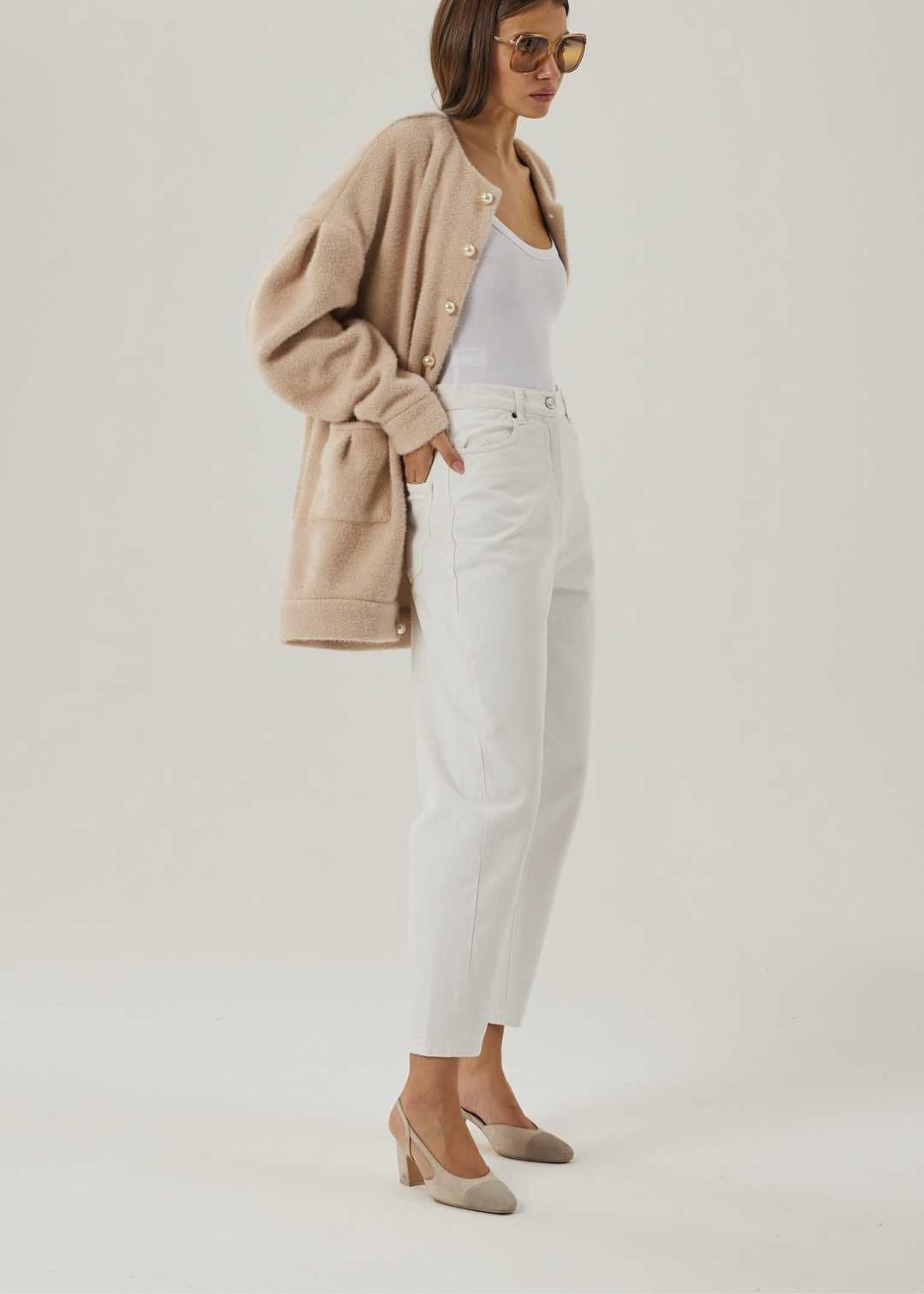 Corrine Cardigan Coat met Parelknopen | Blush