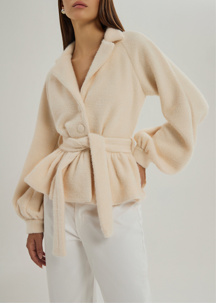 Palais Gebreid Peplum Vest met Ceintuur | Ivory Blush