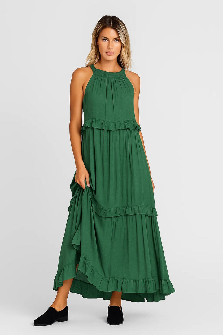 Lange jurk met ruches | Wijde pasvorm | Lichte stof