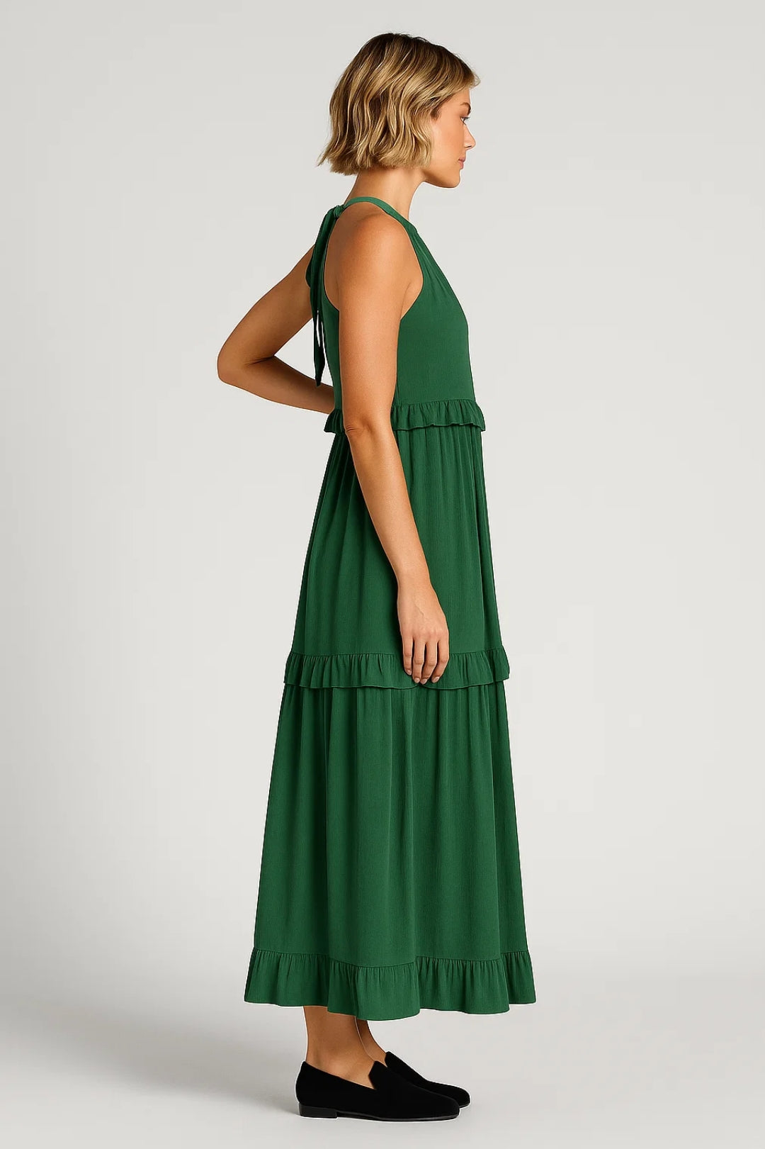 Lange jurk met ruches | Wijde pasvorm | Lichte stof