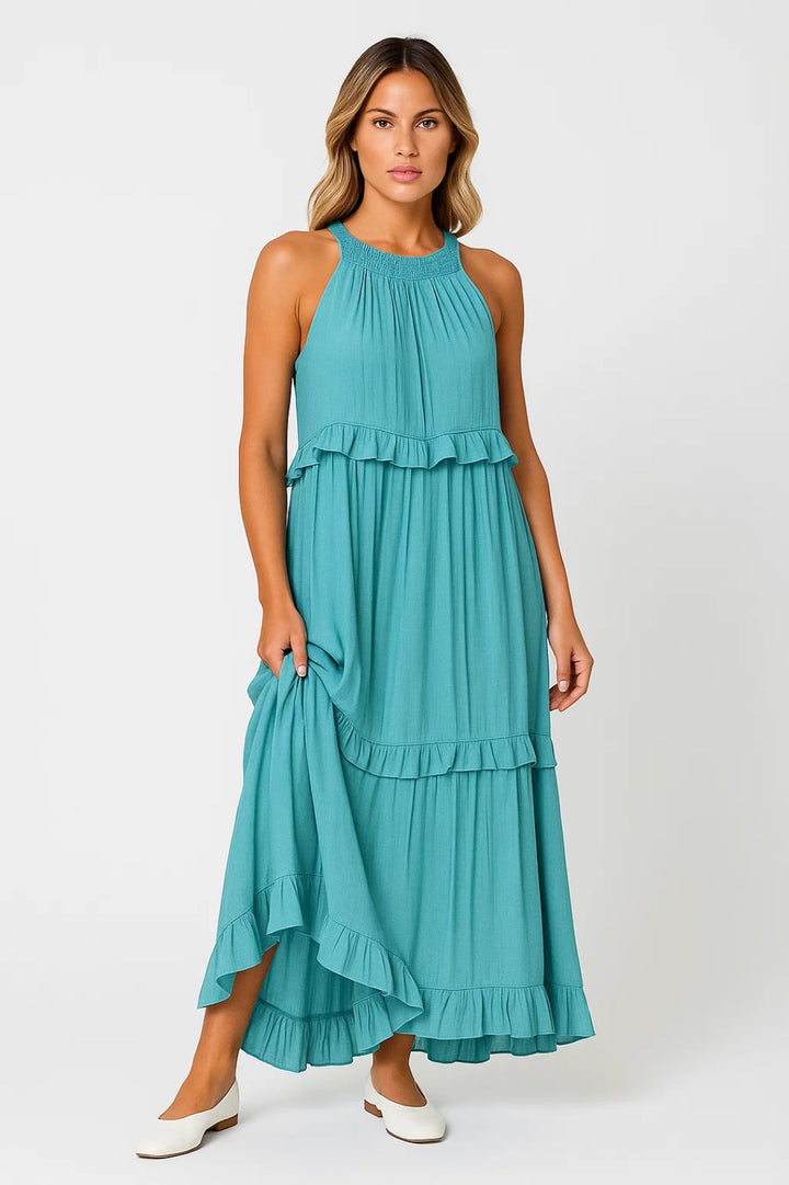 Lange jurk met ruches | Wijde pasvorm | Lichte stof