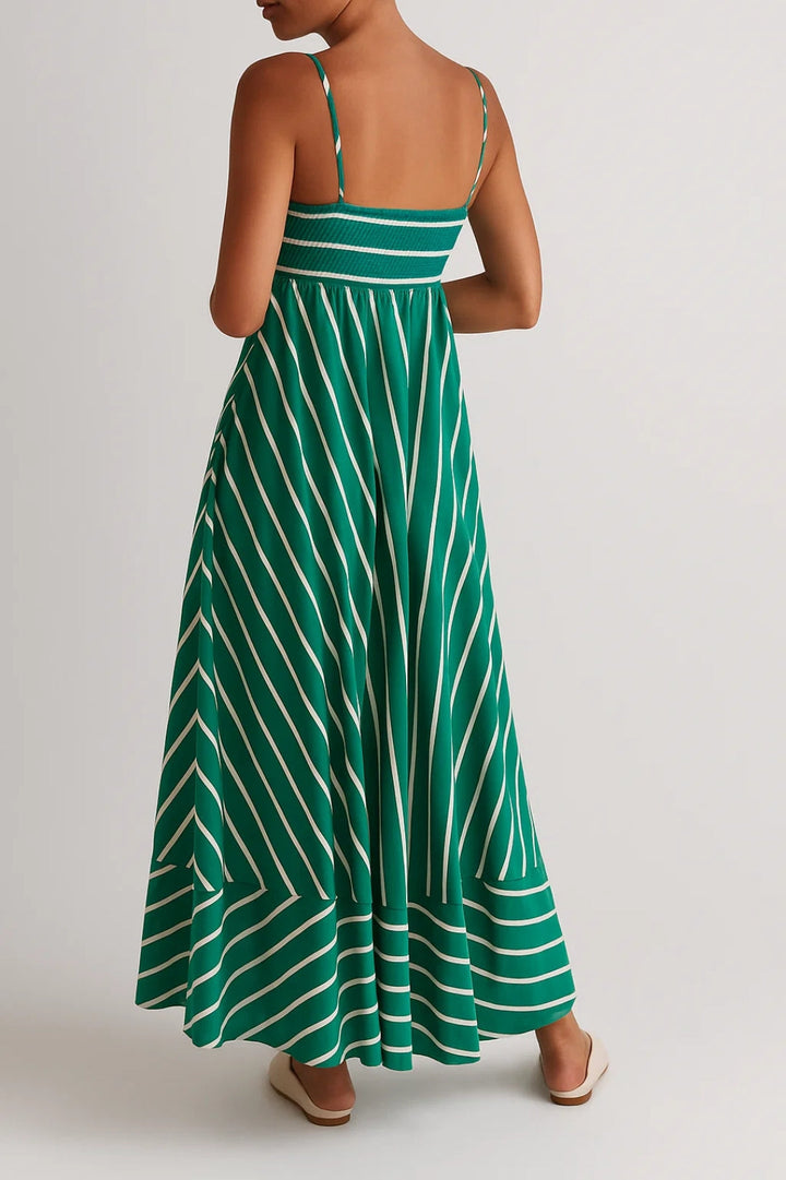 Lange jurk met groene en witte strepen | Dunne bandjes | Luchtige zomerrok