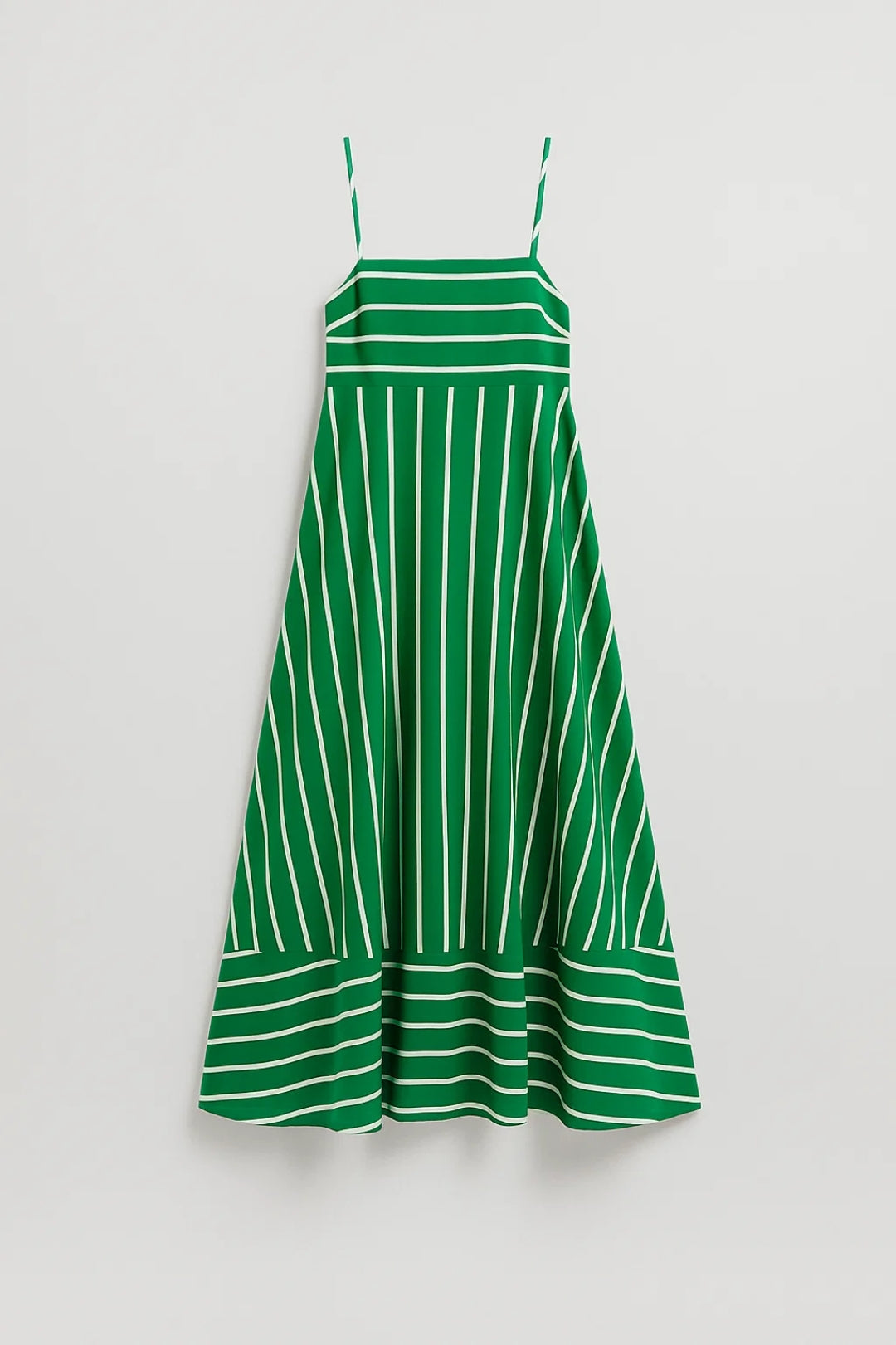 Lange jurk met groene en witte strepen | Dunne bandjes | Luchtige zomerrok