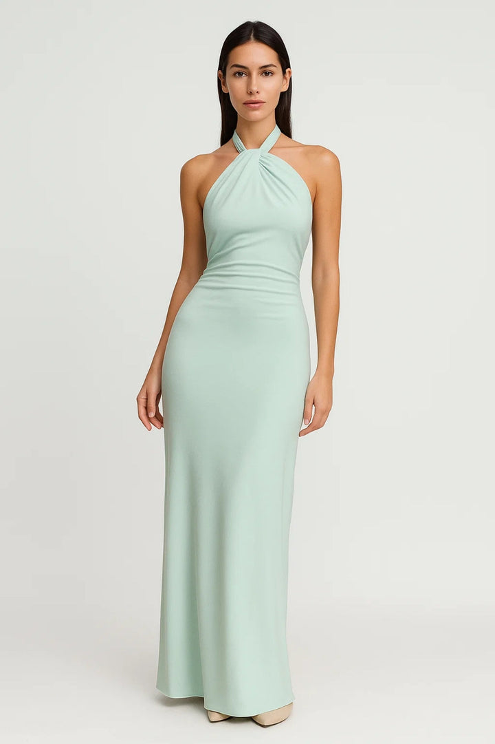 Lange jurk met halterhals | Zachte, vloeiende stof | Perfect voor zomerceremonies
