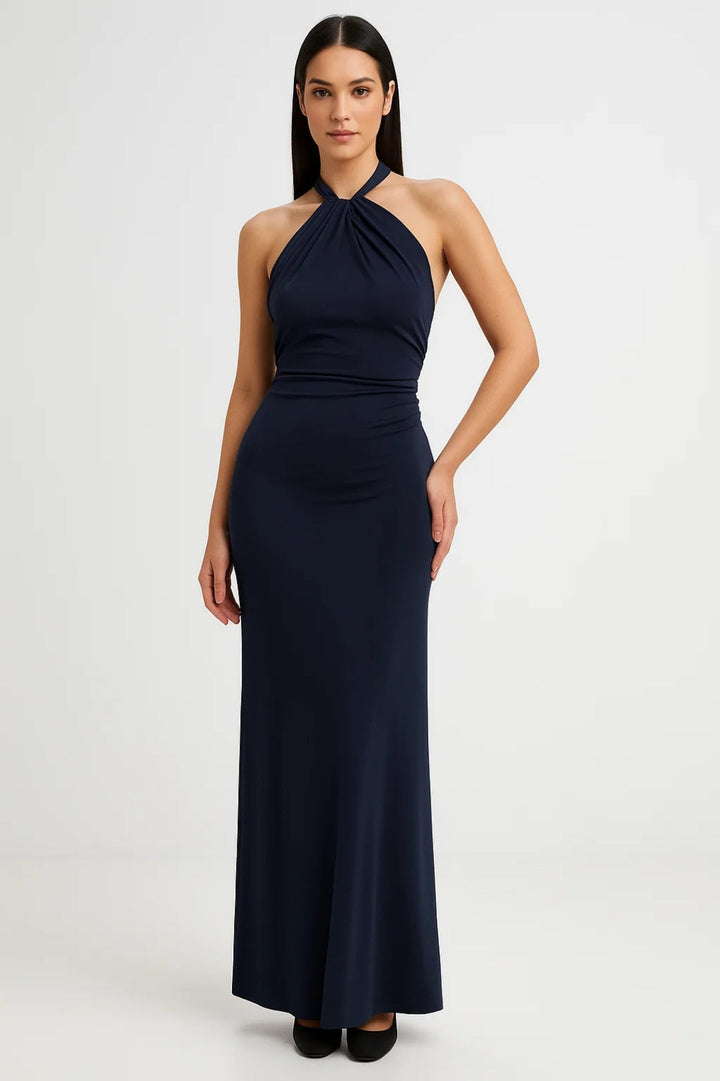 Lange jurk met halterhals | Zachte, vloeiende stof | Perfect voor zomerceremonies