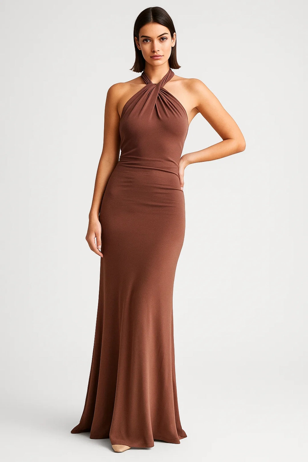 Lange jurk met halterhals | Zachte, vloeiende stof | Perfect voor zomerceremonies