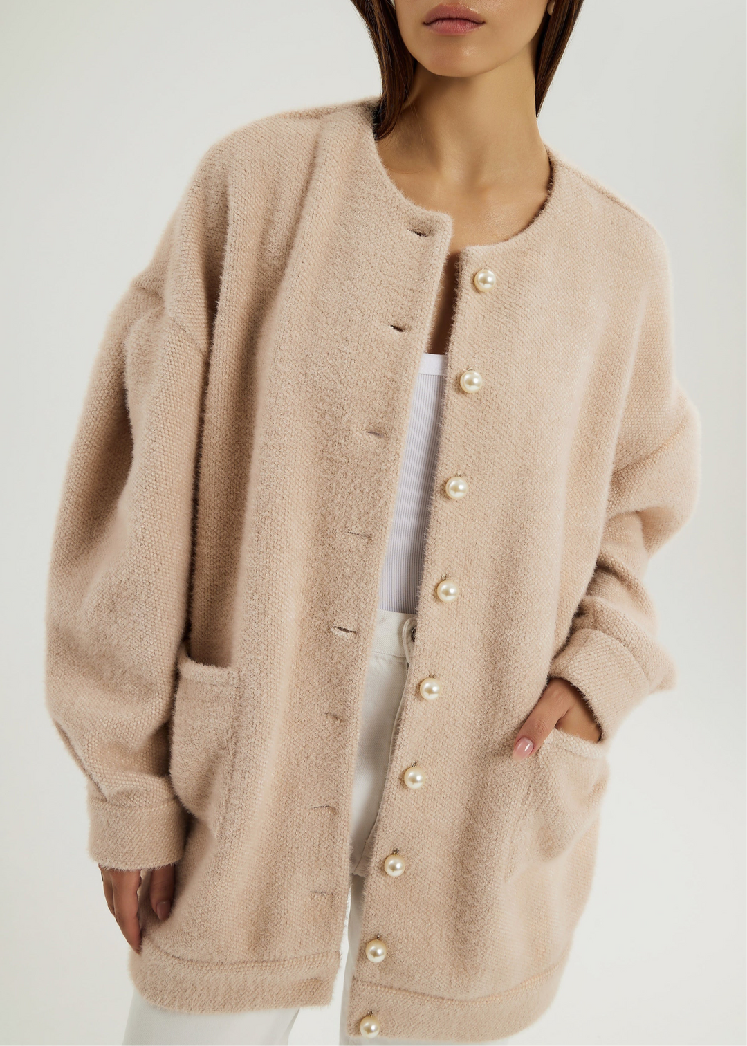 Corrine Cardigan Coat met Parelknopen | Blush