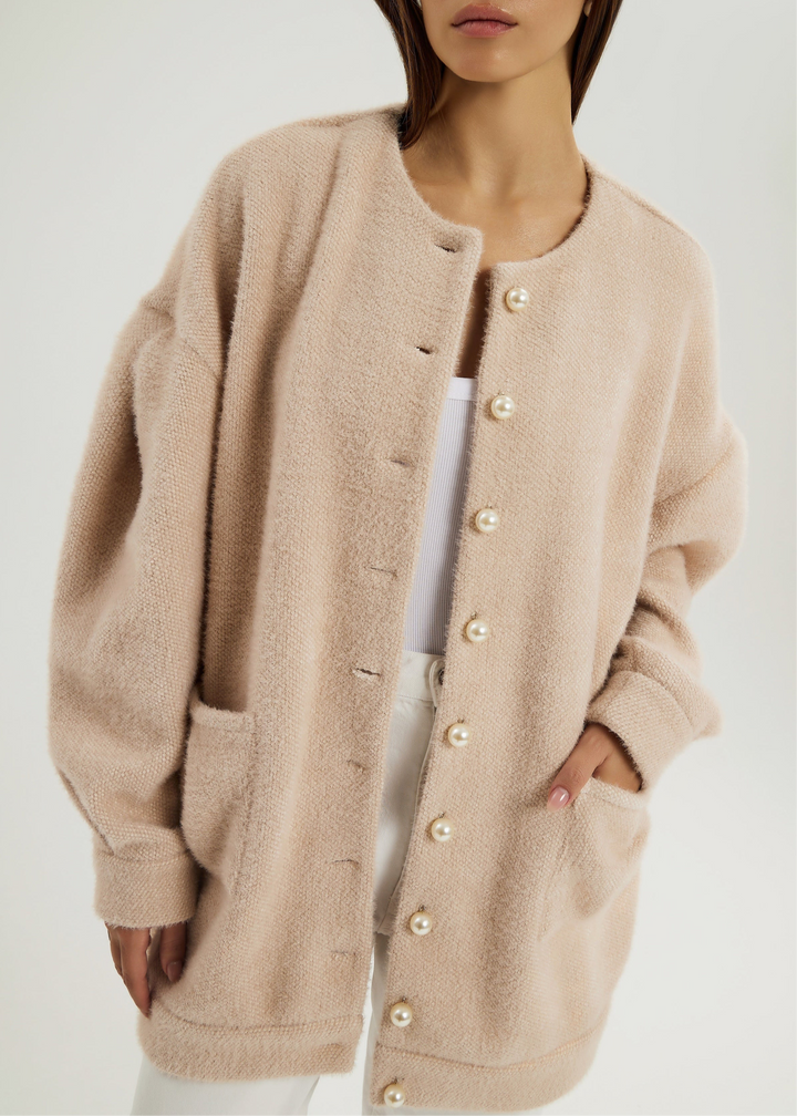 Corrine Cardigan Coat met Parelknopen | Blush