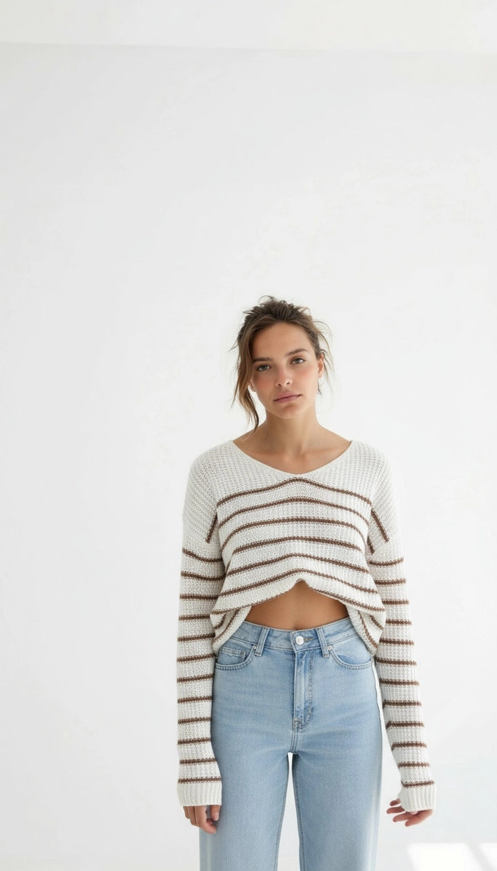 Luna - Gestreepte V-Hals Trui voor de Trendy Vrouw