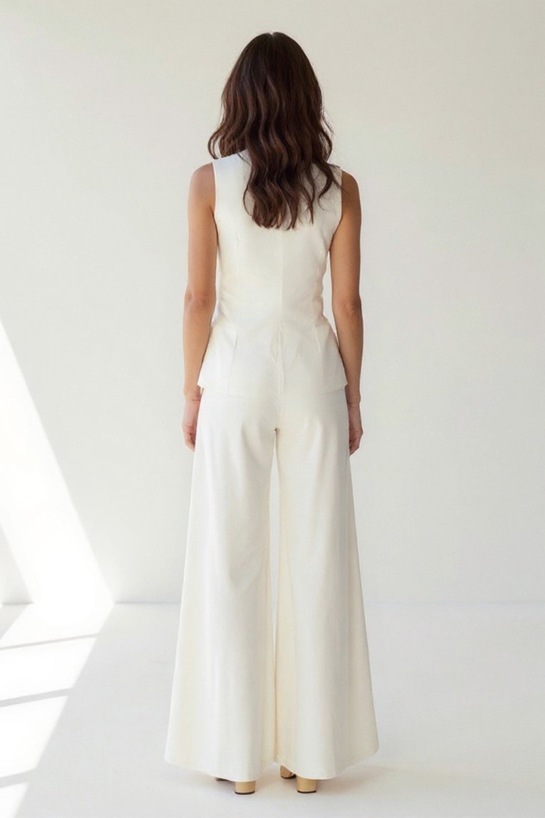 Witte Broekenset | Mouwloos Gilet met Wijde Pijpen | Stijlvol & Minimalistisch