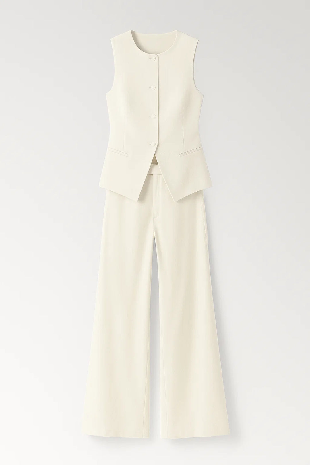 Witte Broekenset | Mouwloos Gilet met Wijde Pijpen | Stijlvol & Minimalistisch