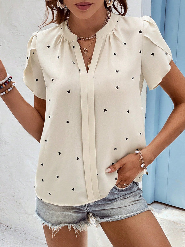 Luna - Charmante Blouse met Hartjesprint en V-Hals voor Dames