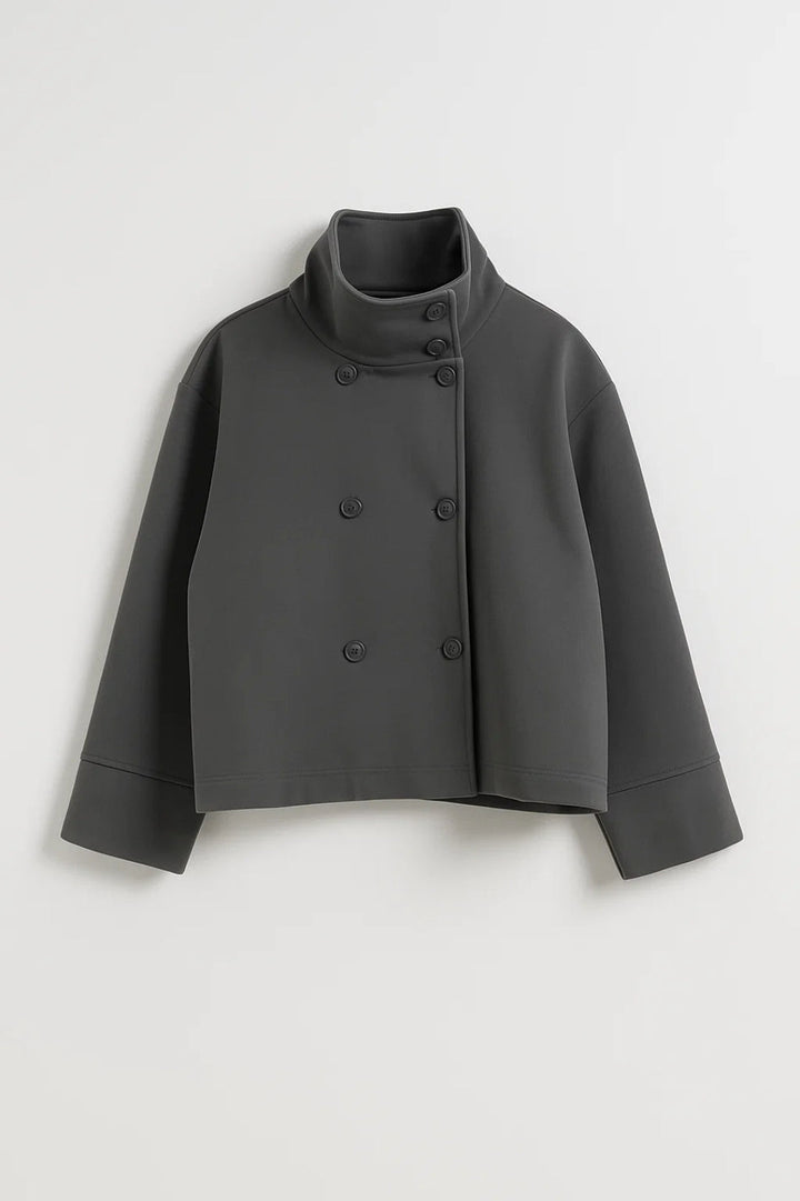 Korte Damesjas | Hoge Kraag met Dubbele Sluiting | Eigentijdse Elegantie